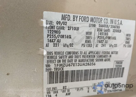 2003 Ford Explorer Sport Trac Xls/Xlt z USA, uszkodzony, nr VIN 1FMZU67E13UA26356